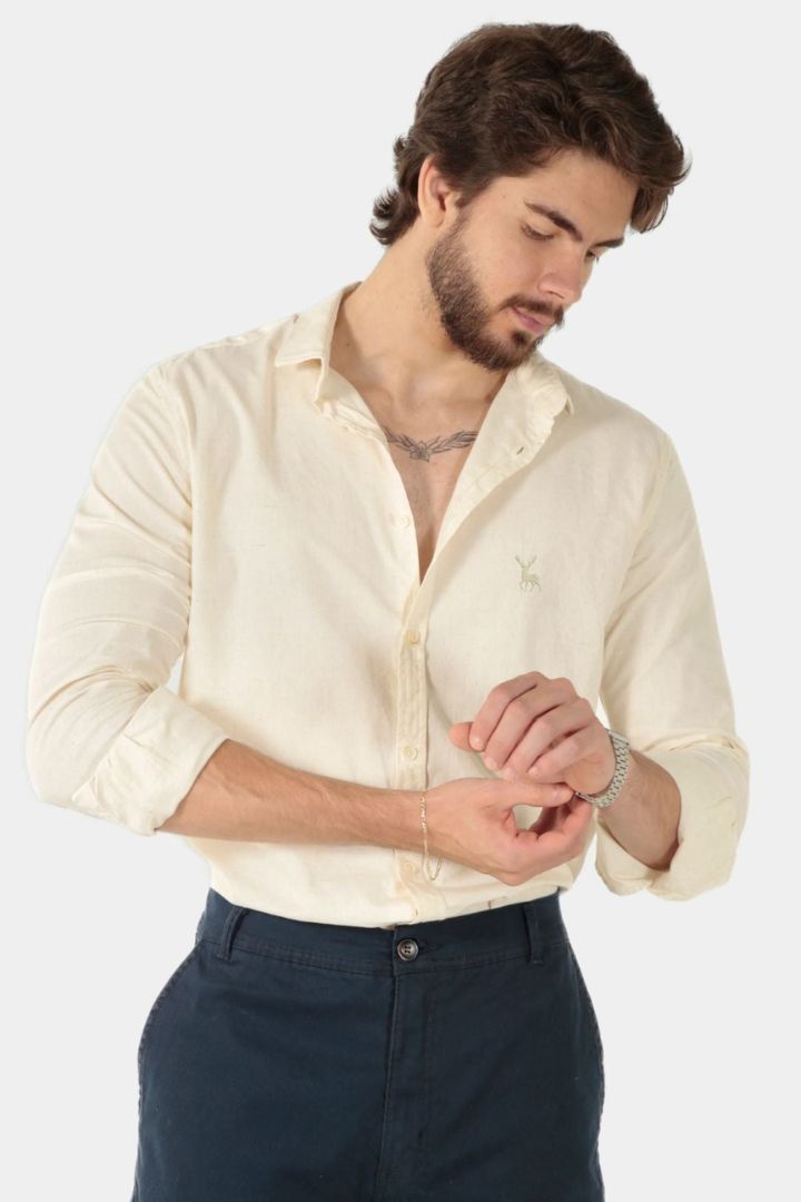 Camisa Linho Longa Bege Claro