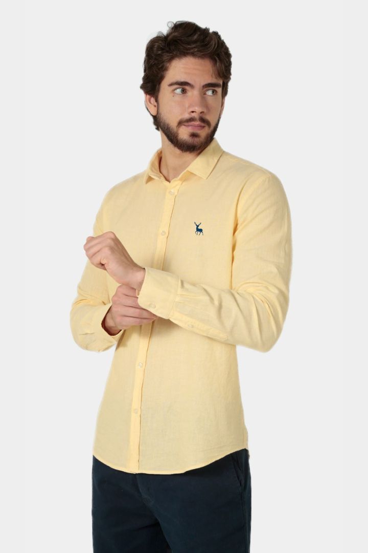 Camisa Linho Longa Amarelo