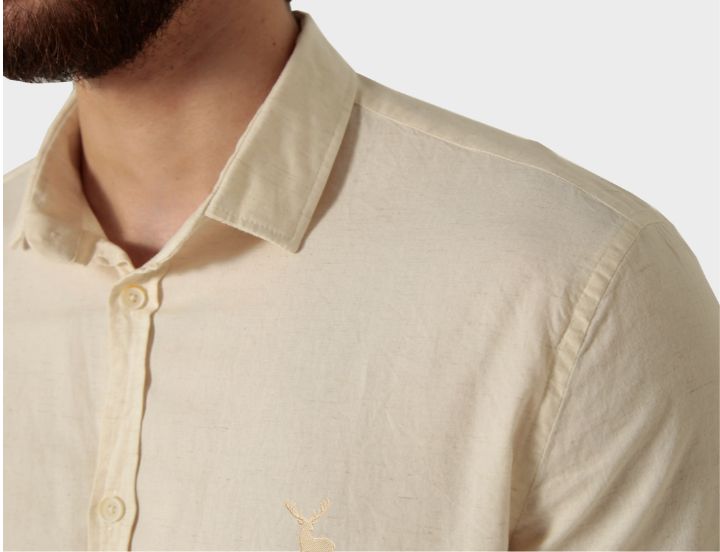 alt Camisa Linho Longa Bege Claro